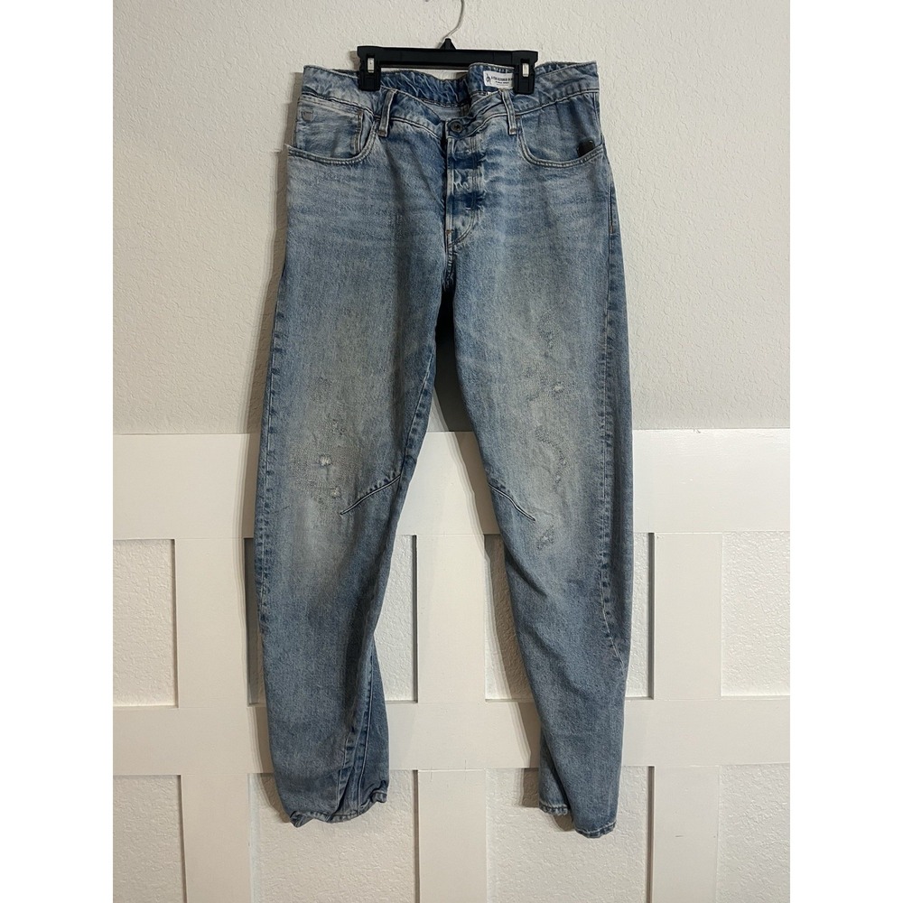 G-Star RAW Arc 3D Relaxed Tapered Jeans Light Wash Distressed Denim Men's 34x34